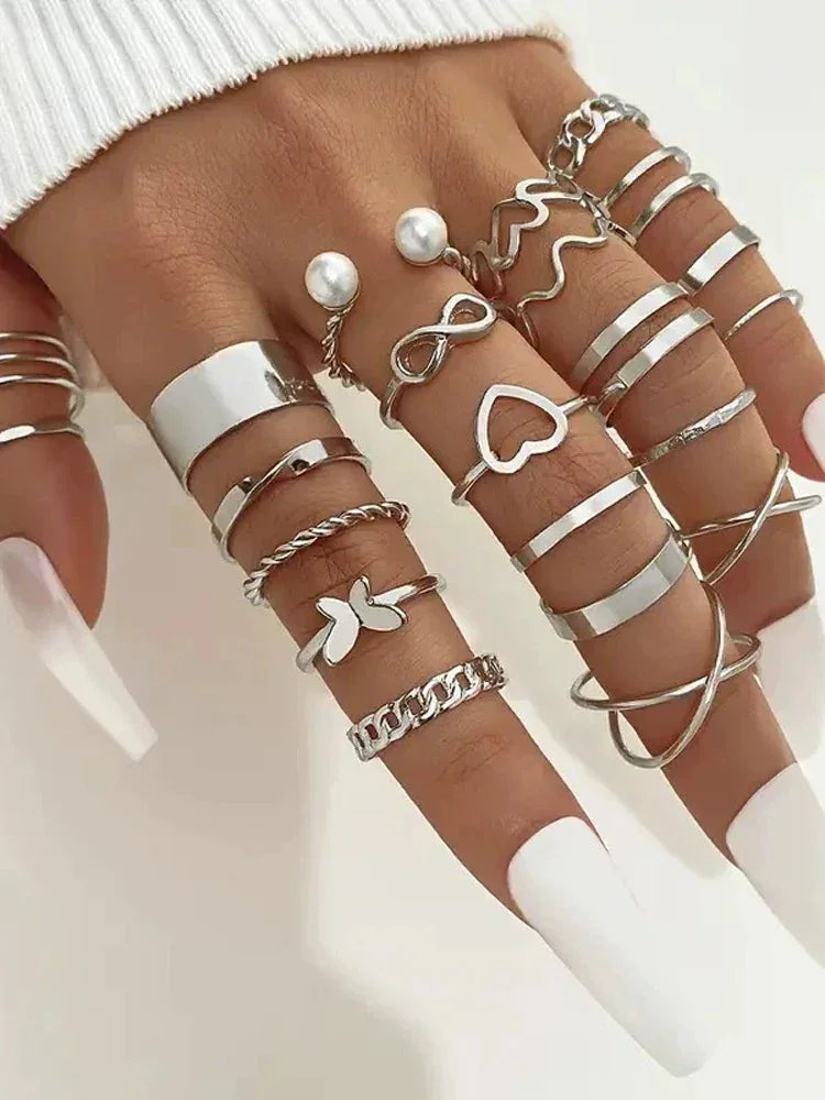 Kit 28 Anéis Dourados Boho Vintage