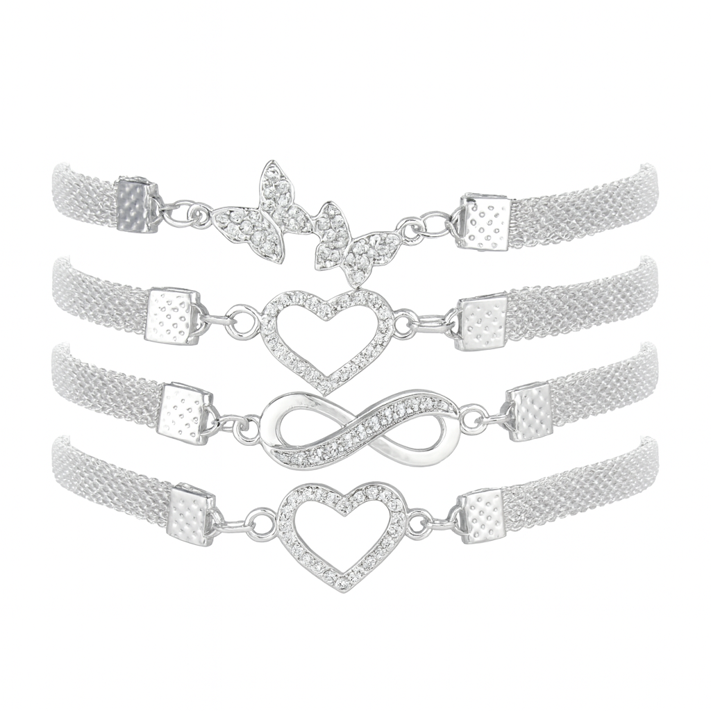 Encanto Prata® - Kit 4 Pulseiras Borboleta Prateadas