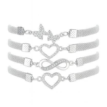 Encanto Prata® - Kit 4 Pulseiras Borboleta Prateadas