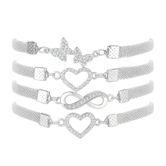 Encanto Prata® - Kit 4 Pulseiras Borboleta Prateadas