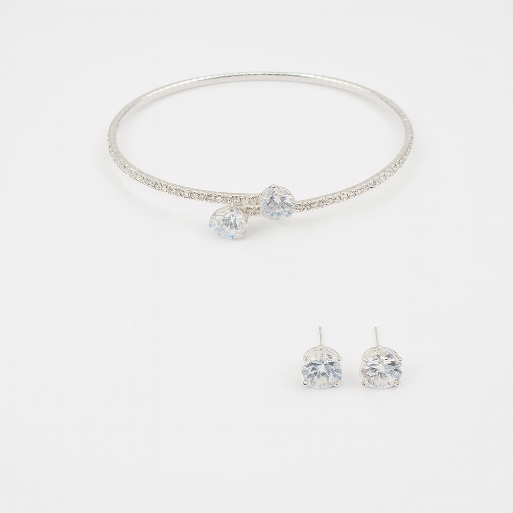 Conjunto Luxo Coração de Cristal – Colar, Pulseira e Brincos Femininos