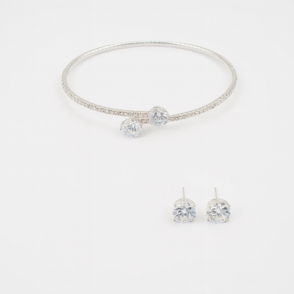 Conjunto Luxo Coração de Cristal – Colar, Pulseira e Brincos Femininos