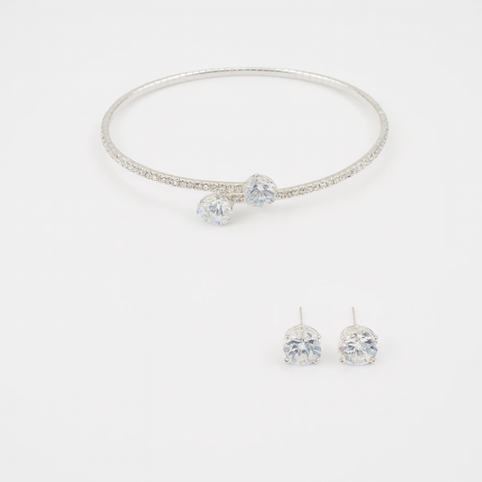 Conjunto Luxo Coração de Cristal – Colar, Pulseira e Brincos Femininos