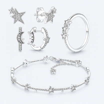 Bracelete, Anel e Brincos de Estrela 925 Sterling Silver — Joia Romântica com Design Clássico
