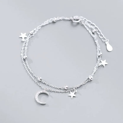 Pulseira Prata 925 Estrelas & Lua – Cristais Zircônia Luxuosos Femininos