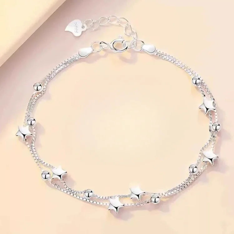 Pulseira Prata 925 Estrelas & Lua – Cristais Zircônia Luxuosos Femininos