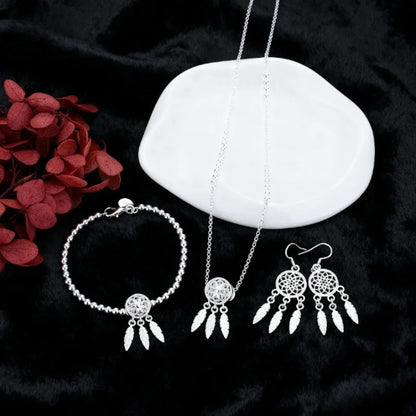 Conjunto Prata 925 Dreamcatcher – Colar, Pulseira e Brincos Femininos