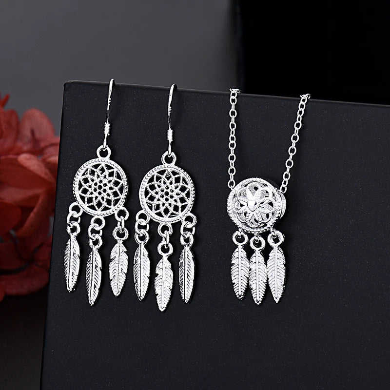 Conjunto Prata 925 Dreamcatcher – Colar, Pulseira e Brincos Femininos