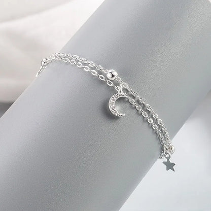 Pulseira Prata 925 Estrelas & Lua – Cristais Zircônia Luxuosos Femininos