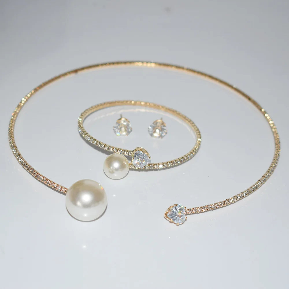 Conjunto Luxo Coração de Cristal – Colar, Pulseira e Brincos Femininos