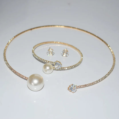 Conjunto Luxo Coração de Cristal – Colar, Pulseira e Brincos Femininos