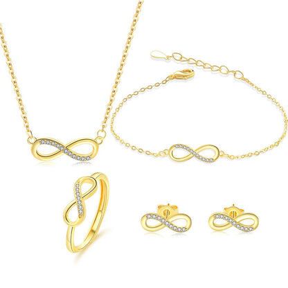 Conjunto Prata 925 Laço Móbio – Colar, Pulseira e Brincos com Cristais Zircônia