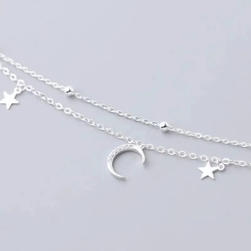 Pulseira Prata 925 Estrelas & Lua – Cristais Zircônia Luxuosos Femininos