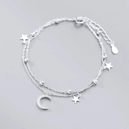 Pulseira Prata 925 Estrelas & Lua – Cristais Zircônia Luxuosos Femininos