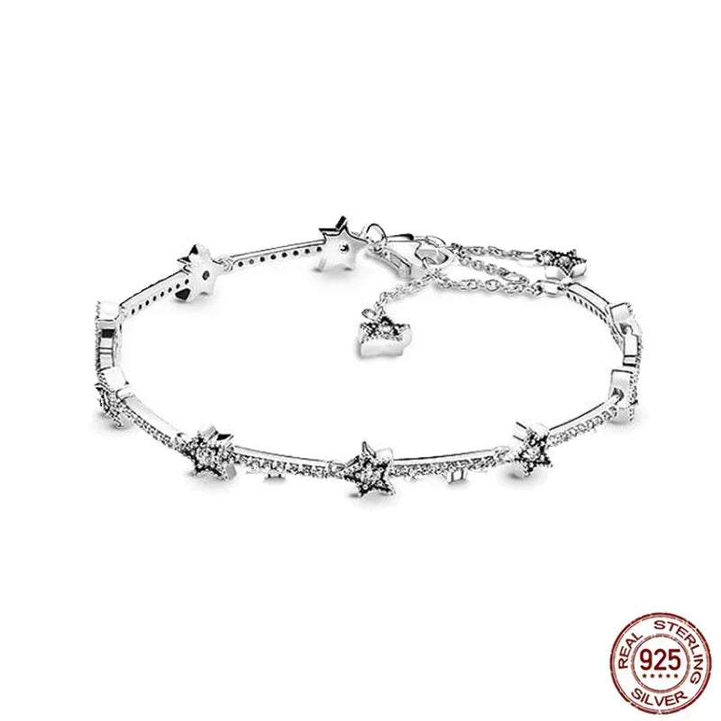 Bracelete, Anel e Brincos de Estrela 925 Sterling Silver — Joia Romântica com Design Clássico