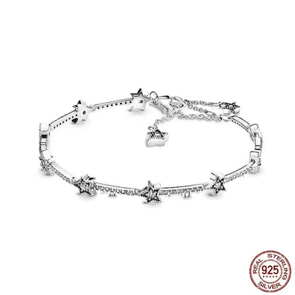 Bracelete, Anel e Brincos de Estrela 925 Sterling Silver — Joia Romântica com Design Clássico