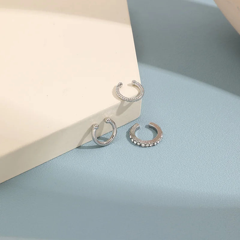 Kit de Brincos Clip Prateados – Design Criativo Geométrico Unissex