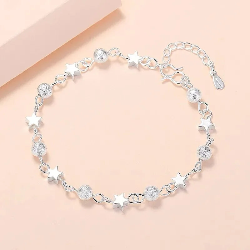 Pulseira Prata 925 Estrelas & Lua – Cristais Zircônia Luxuosos Femininos