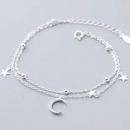 Pulseira Prata 925 Estrelas & Lua – Cristais Zircônia Luxuosos Femininos